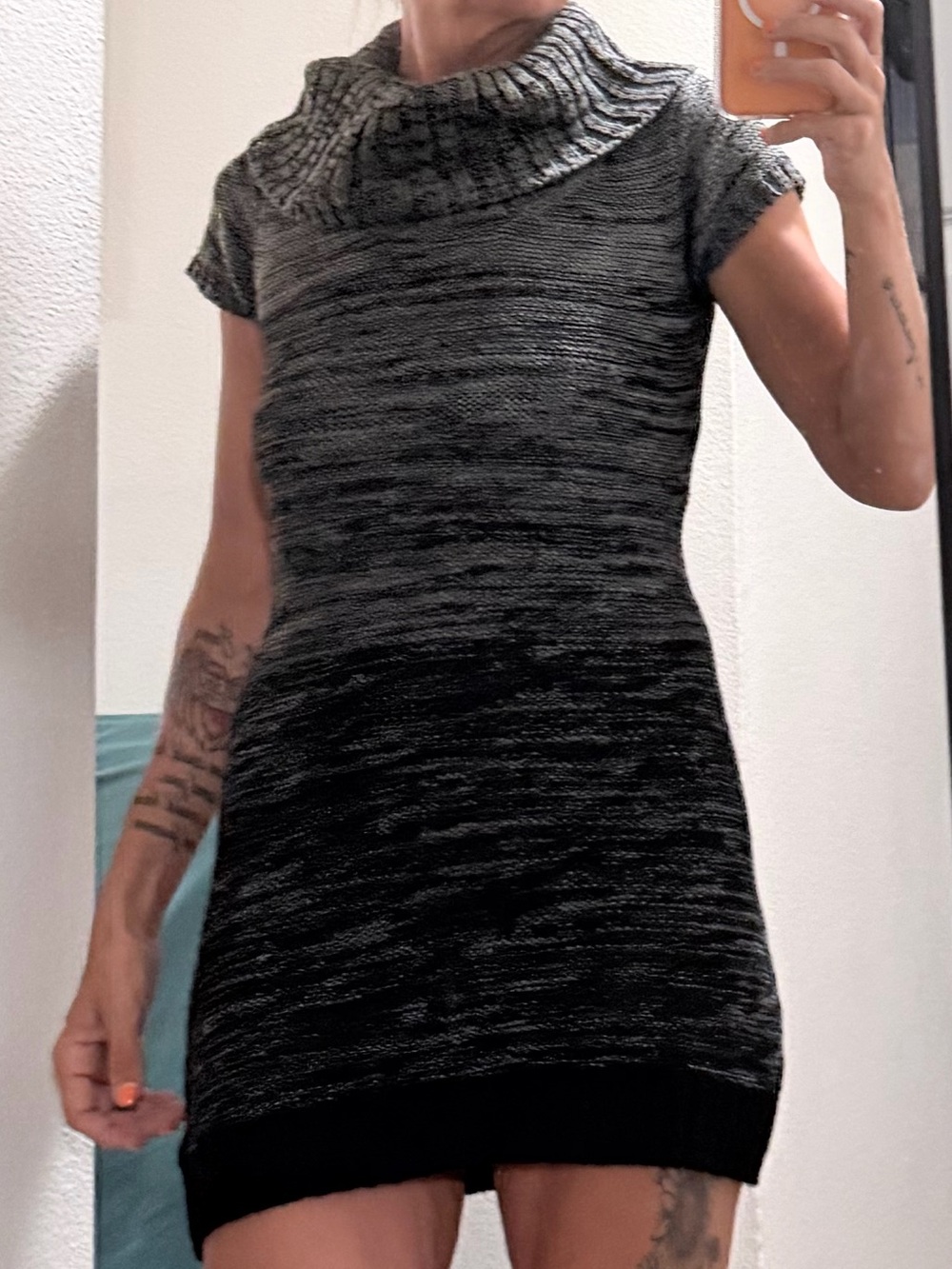 lei Gray Ombre Knit Cowl Neck Sweater Dress